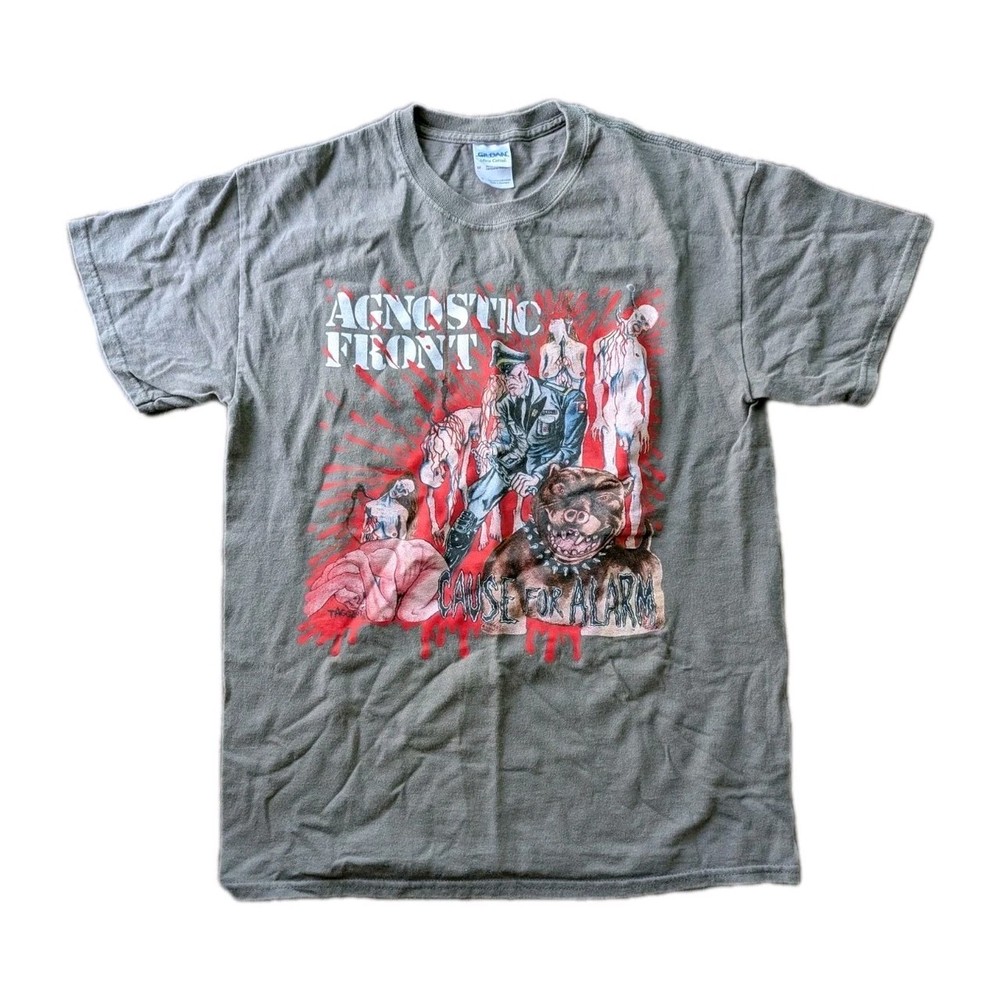 Gray Agnostic Front “Cause for Alarm” Vintage Band Tee Men’s Large Used NYHC