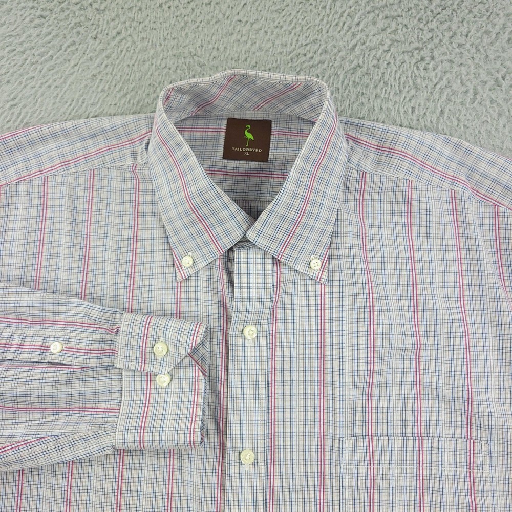 Tailorbyrd Shirt Mens XL White Plaid Long Sleeve Button Front Cotton Casual