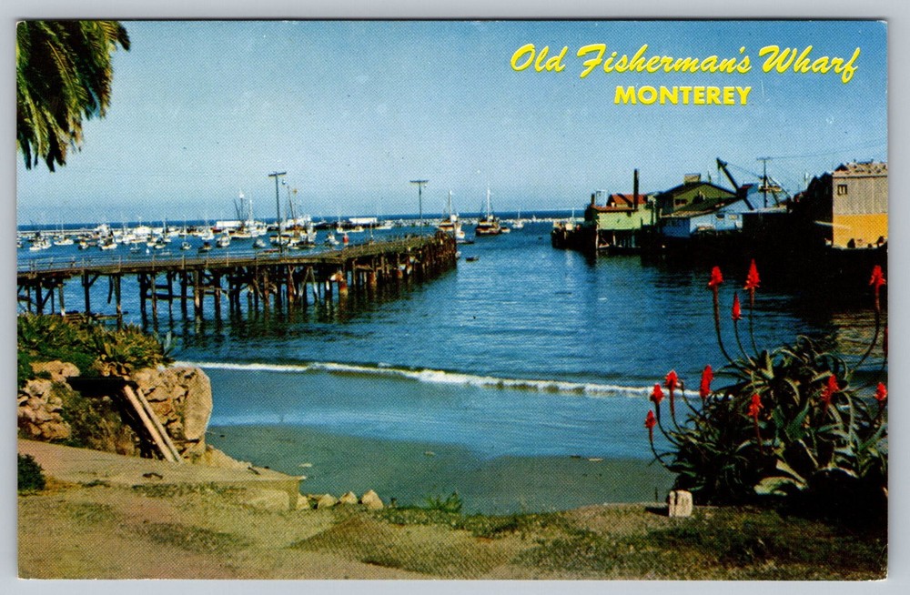 California CA Old Fishermans Wharf Monterey Fishing Boats Shops Postcard