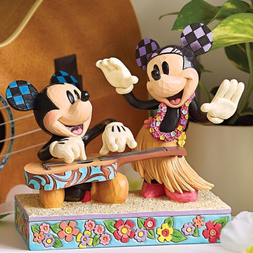 ❦ New JIM SHORE DISNEY Figurine MICKEY MINNIE MOUSE Hawaiian Hula Dance Music
