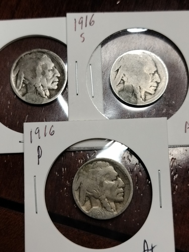Acid Treated 1916-P 1916-D 1916-S Buffalo Nickels 2053-image