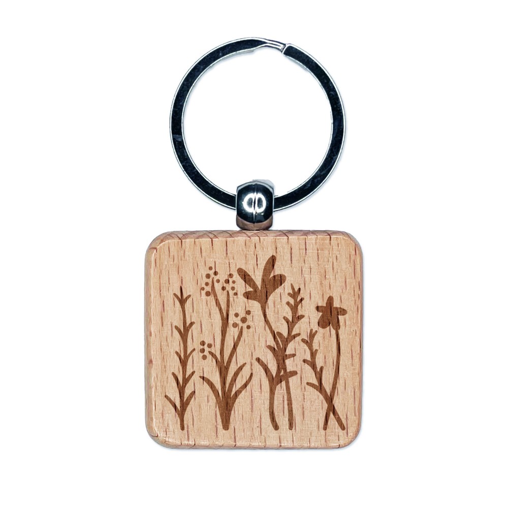 Adorable Summer Wildflowers for Repeating Pattern Engraved Wood Square Keychain