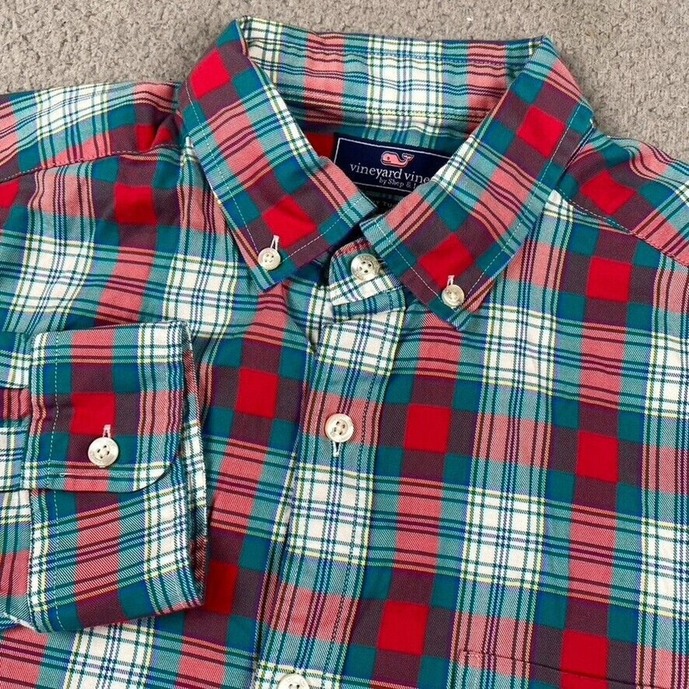 Vineyard Vines Classic Fit Tucker Button Down Shirt Men's Medium Red Blue Plaid