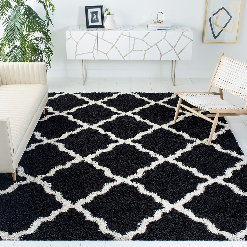 Safavieh Dallas Shag Collection Area Rug - 6 Square Black Ivory Trellis Design