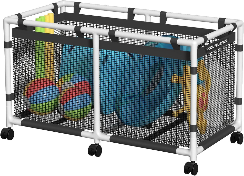 Pool Storage Bin, 90 Gallons, Holder for Noodles, Toys, Floats, Towels, Mesh Org