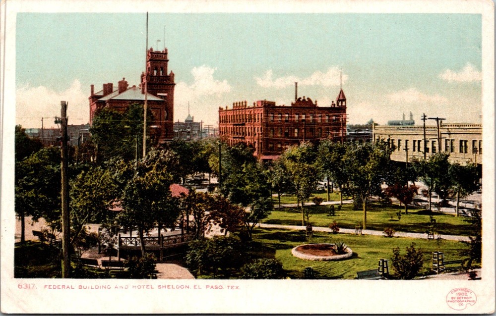 Texas TX El Paso Hotel Sheldon Federal Building Postcard Old Vintage Card View