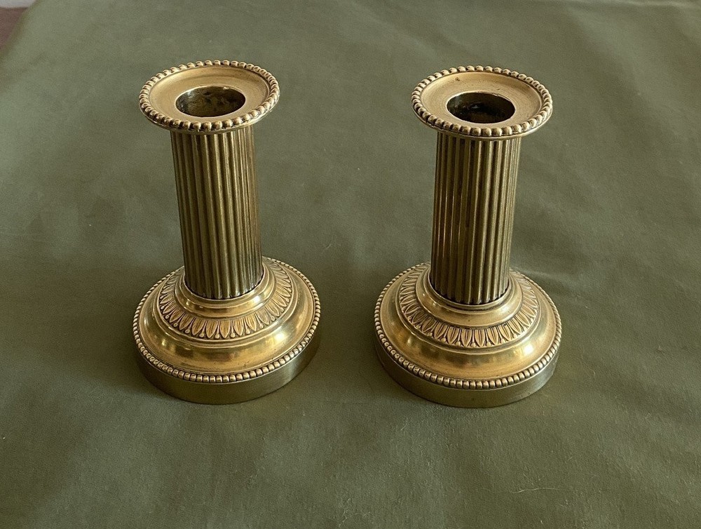 Antique French Beautiful Gilt Bronze Pair of Candlesticks Late 19th Century