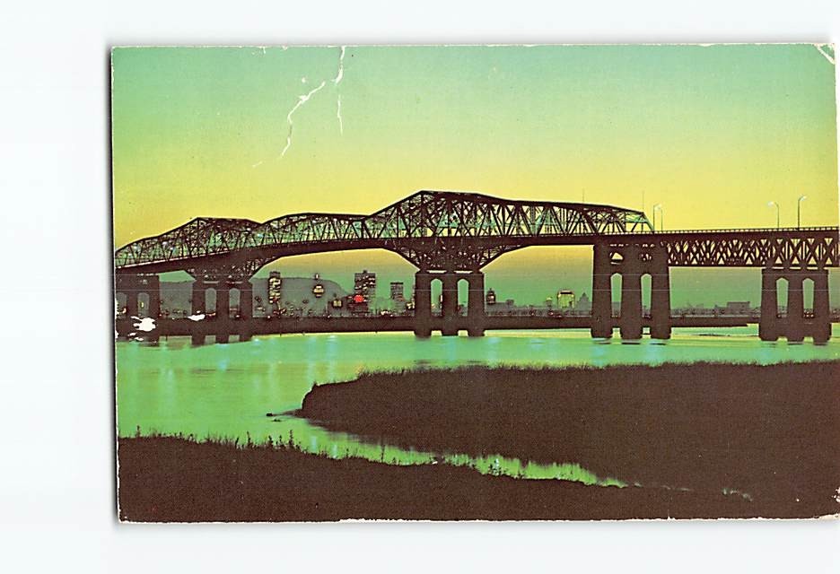 Postcard View of the Champlain Bridge at Night Montreal Quebec Canada