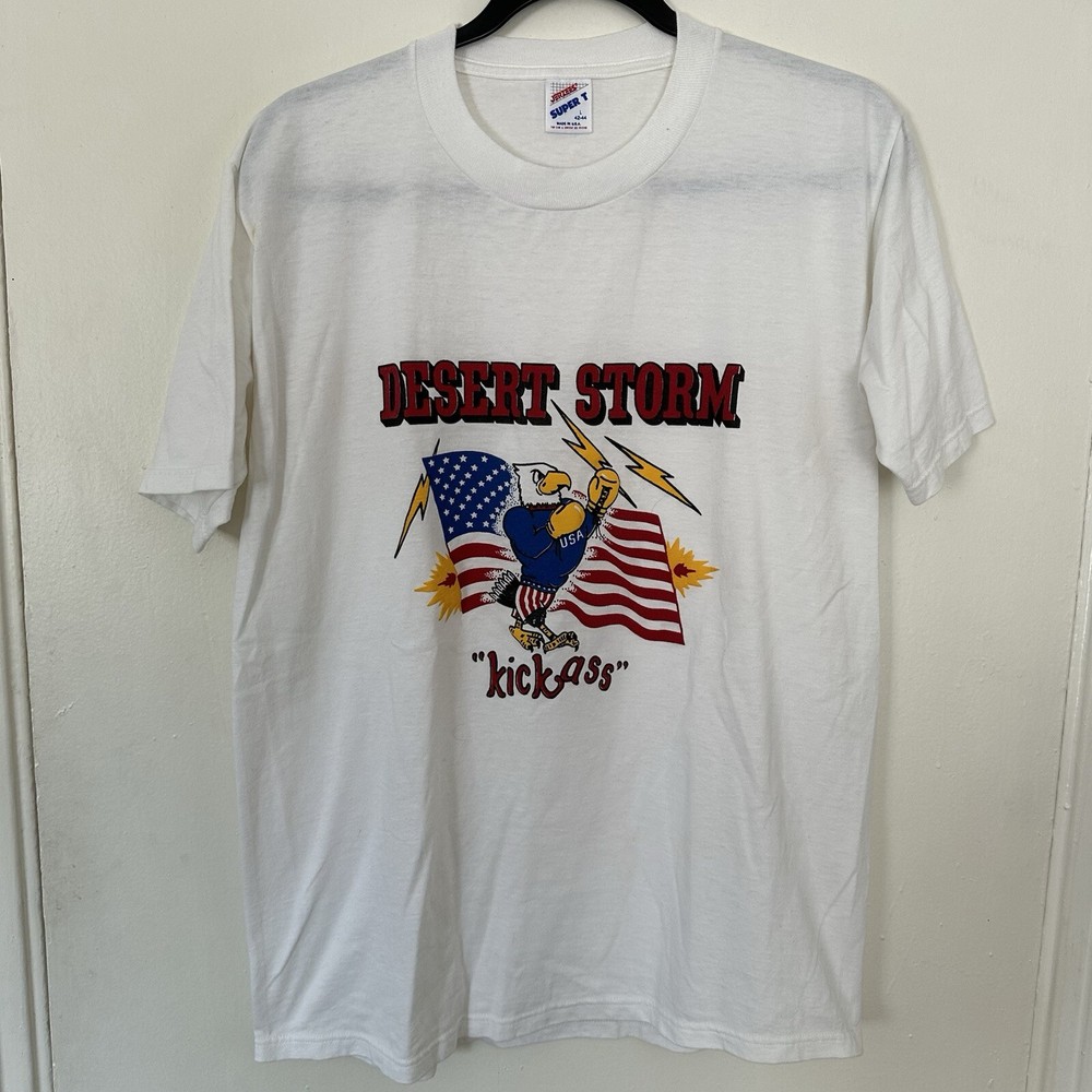 Vintage 90s Operation Desert Storm Graphic T-Shirt Military Bald Eagle