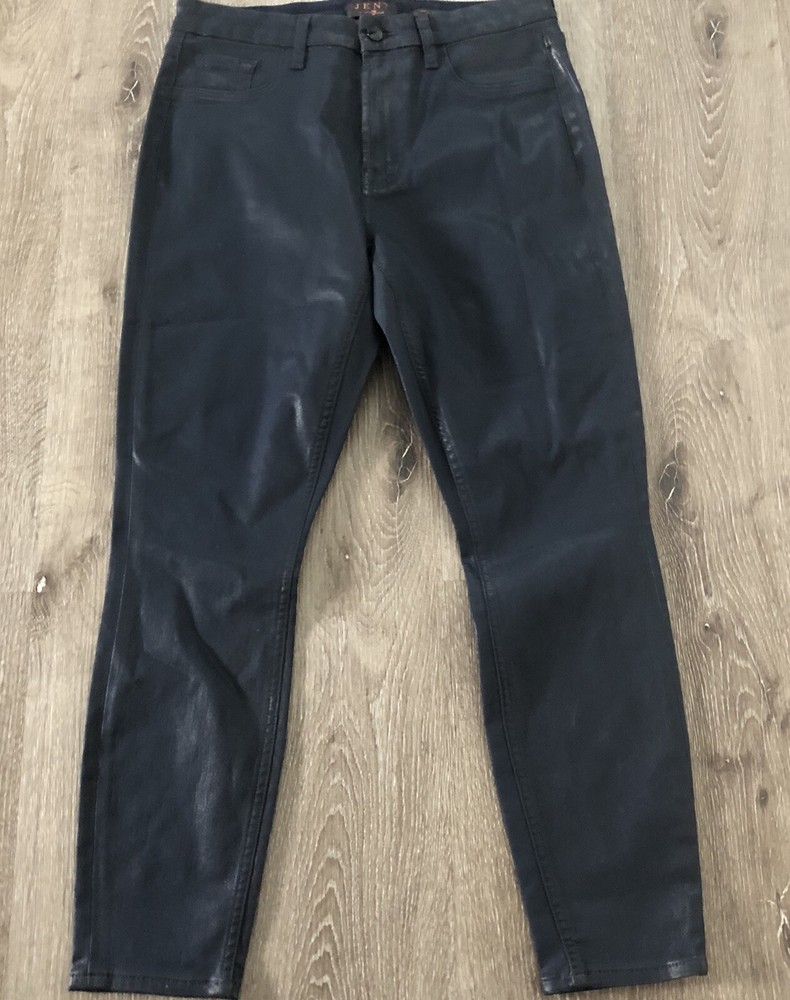 Jen7 by 7 For All Mankind Wax Coated Ankle Skinny Pants Dk Navy Blue Sz 8 New