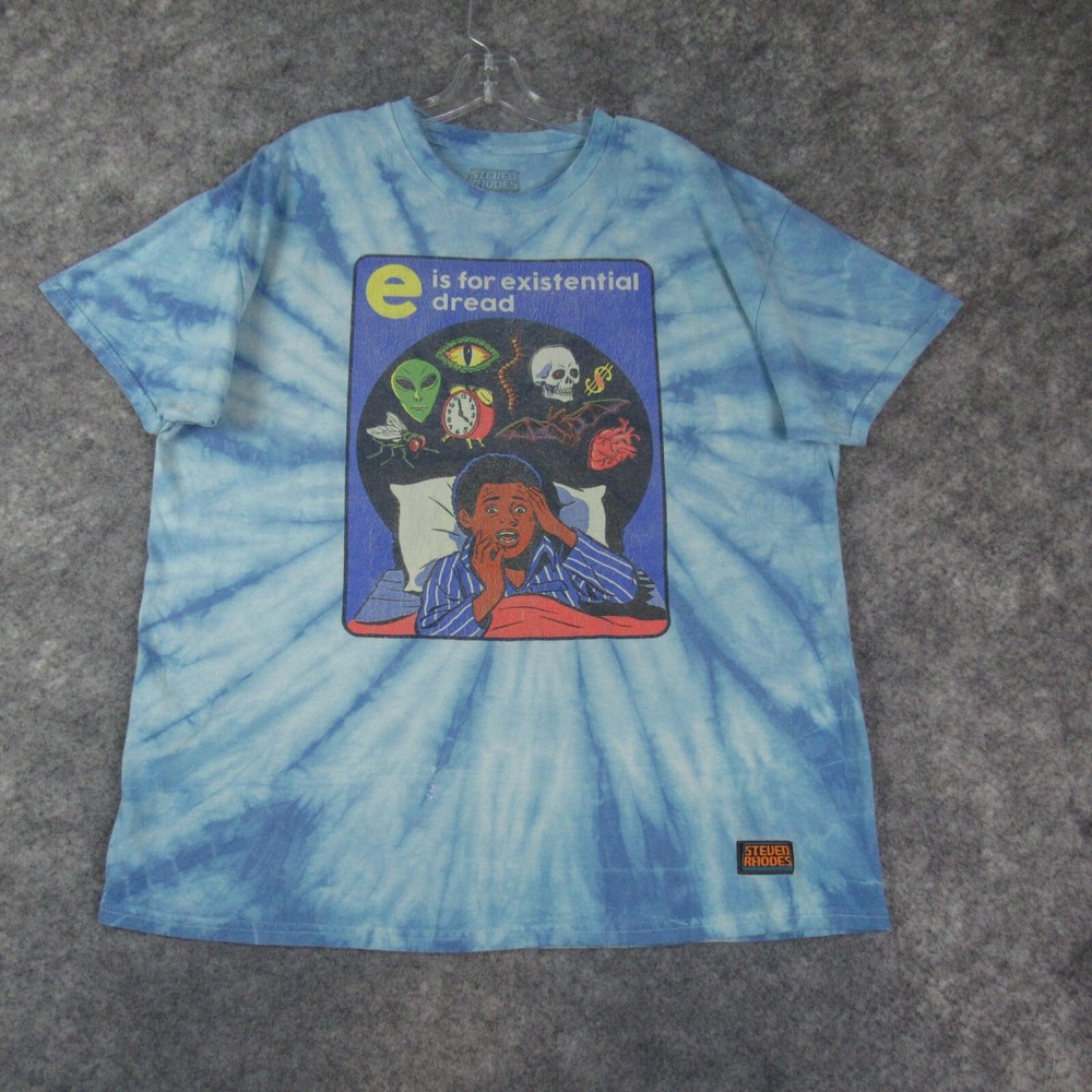 Steven Rhodes Mens Large Blue Short Sleeve Existential Dread Shirt