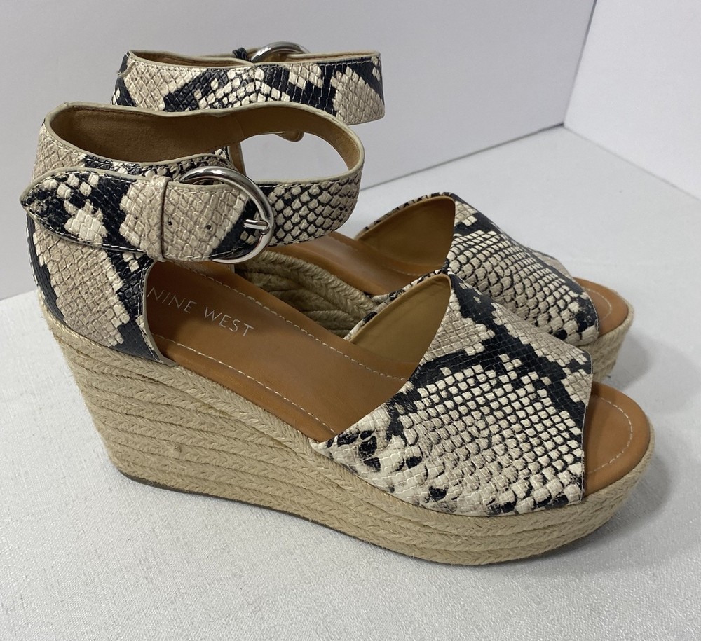 Nine West Adell Snakeskin Espadrille Wedge Heel Ankle Strap Sandals Size 9