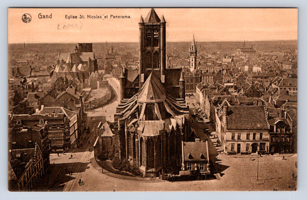 Vintage Postcard Eglise St Nicolas et Panorama Gand