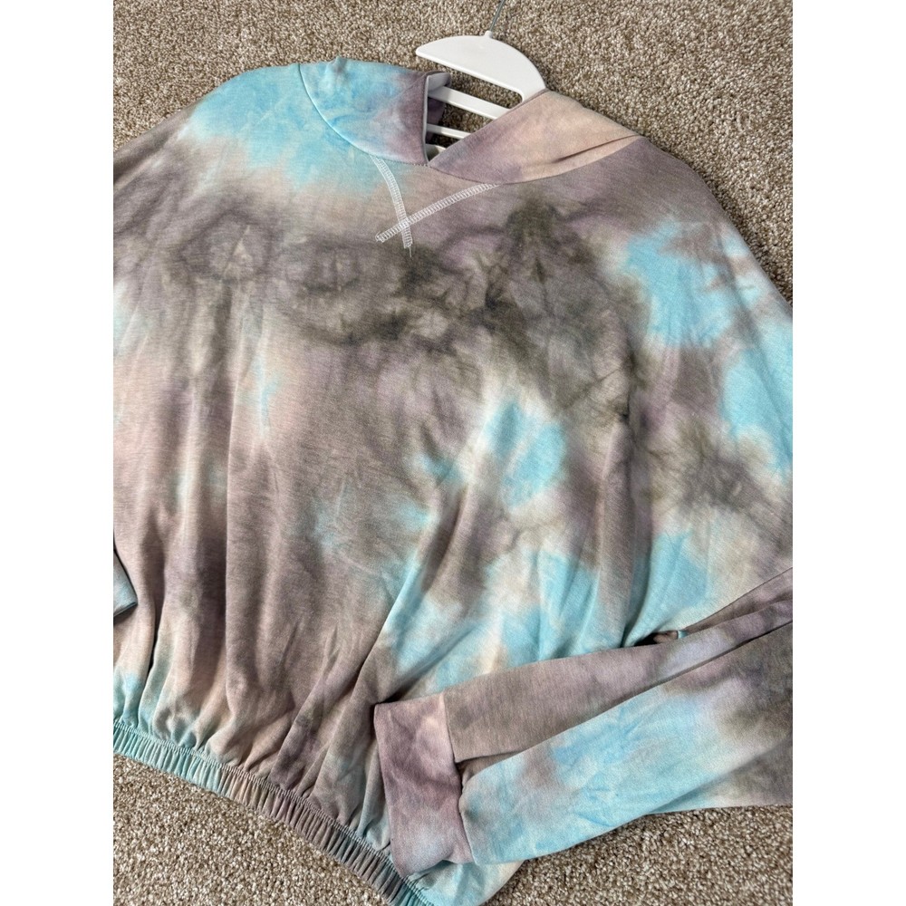 Altar'd State Intimates Womens Large Crop Hoodie Blue Purple Tie Dye Loungewear