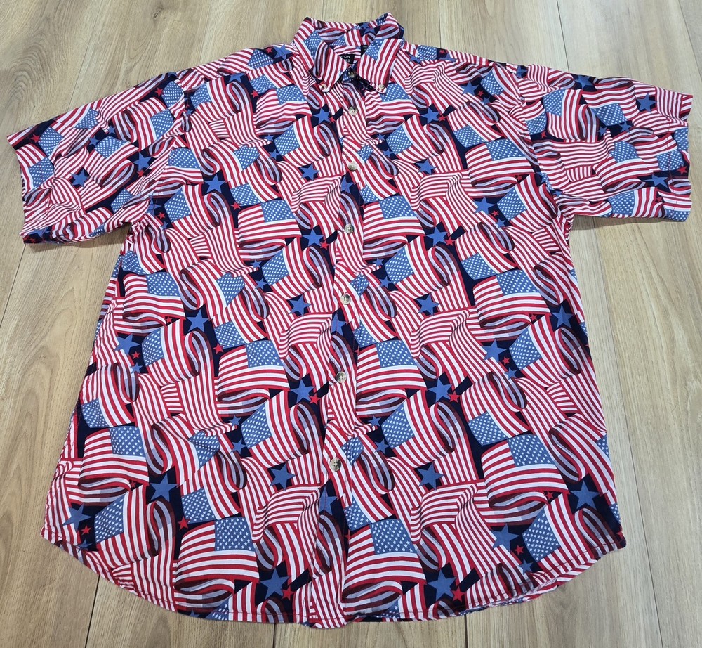 Cotton Traders Sport American Flags Button-Down Shirt Mens Sz Large, Patriotic