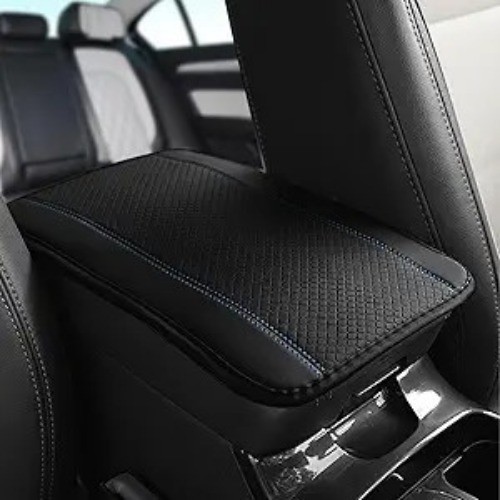 Carbon Fiber PU Leather Center Console Cover, Universal Armr Color: Black&blue