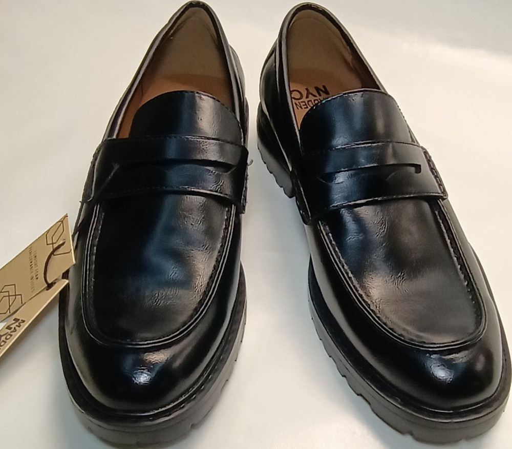 Madden NYC Men's Black Dress Loafers Slip On Round Toe Man Made US 9 EUR 42