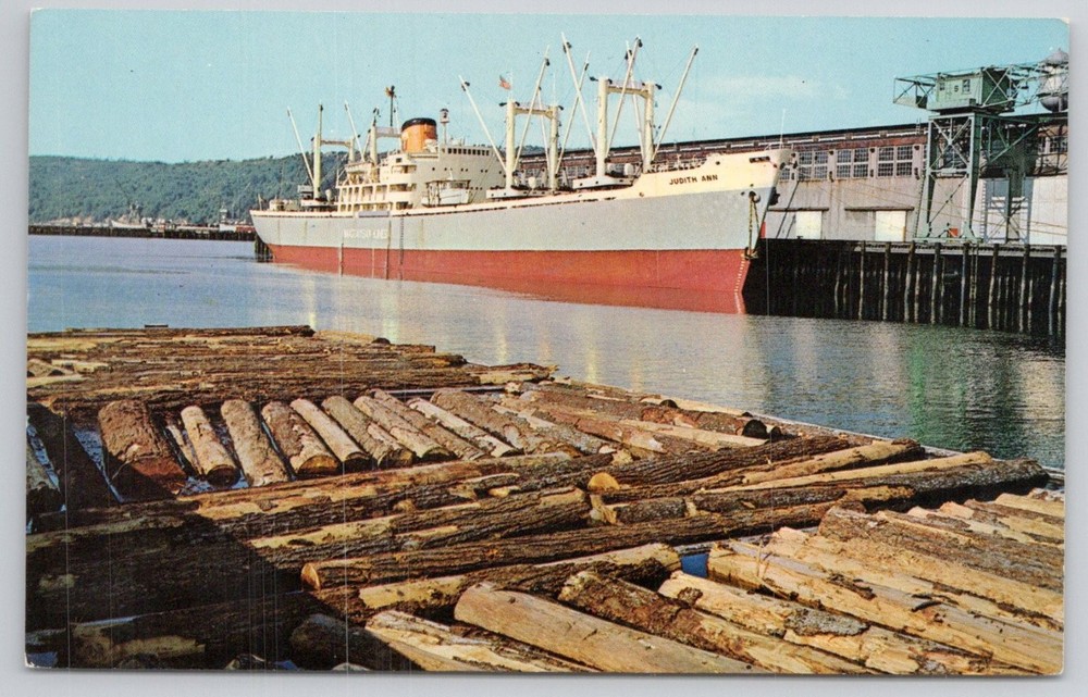 Puget Sound Washington JUDITH ANN Ship Lumber Port Plastichrome Postcard