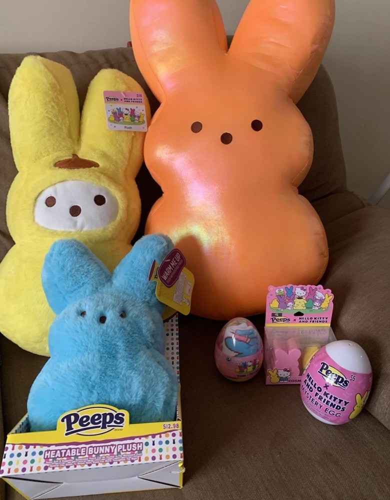 Huge Plush Peep Backpack with Bear and Rainbow Hello Kitty Egg