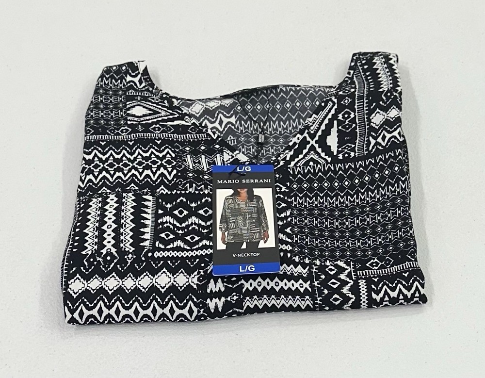 Mario Serrani Women's V-Neck Top, Black/Negro, Size L