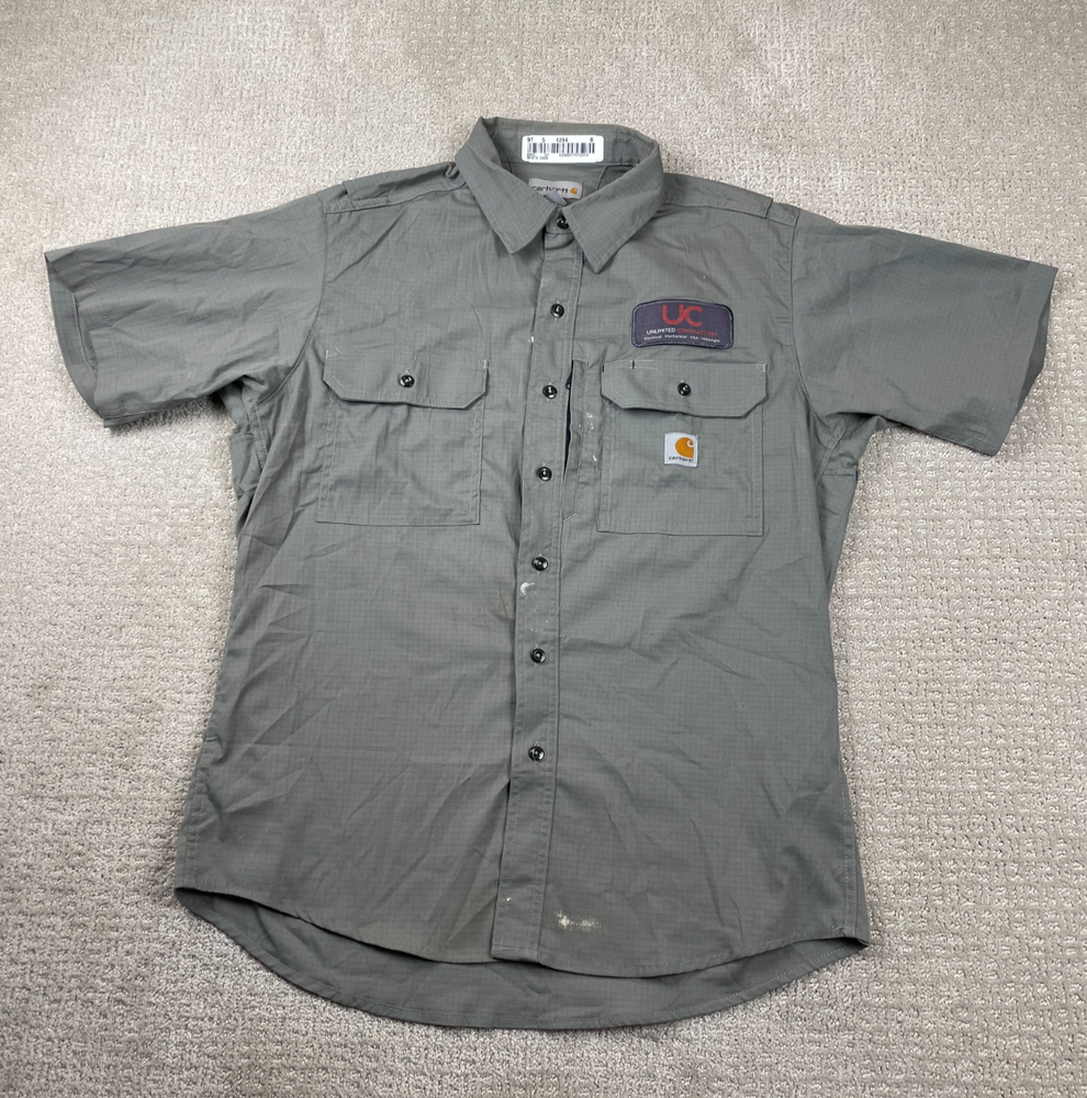Carhartt Shirt Mens Large Gray Ripstop Vented Button Up Workwear Pockets 396-30