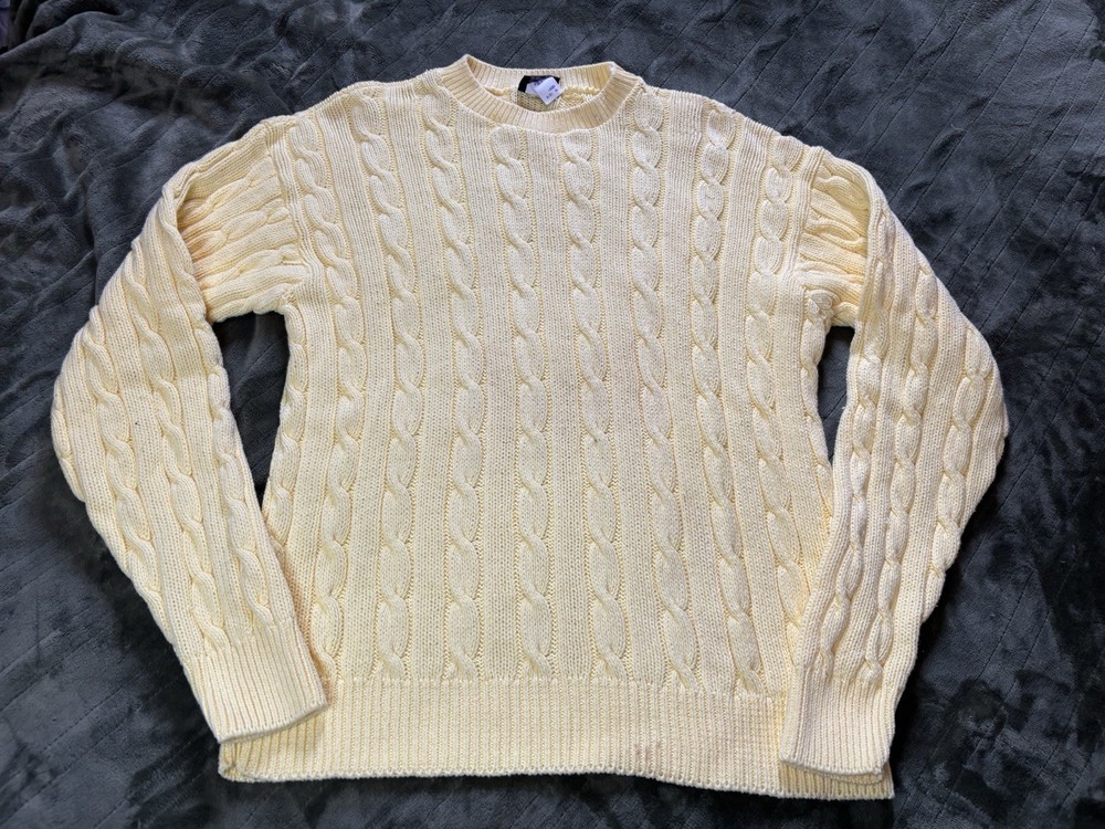 Vintage 80s James River Traders Sweater Mens XL Yellow Cable Knit Pullover 1980s