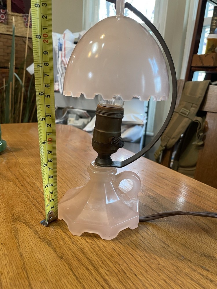 Houzex Art Deco Glass Table Lamp With Shade Pink Glossy Boudoir