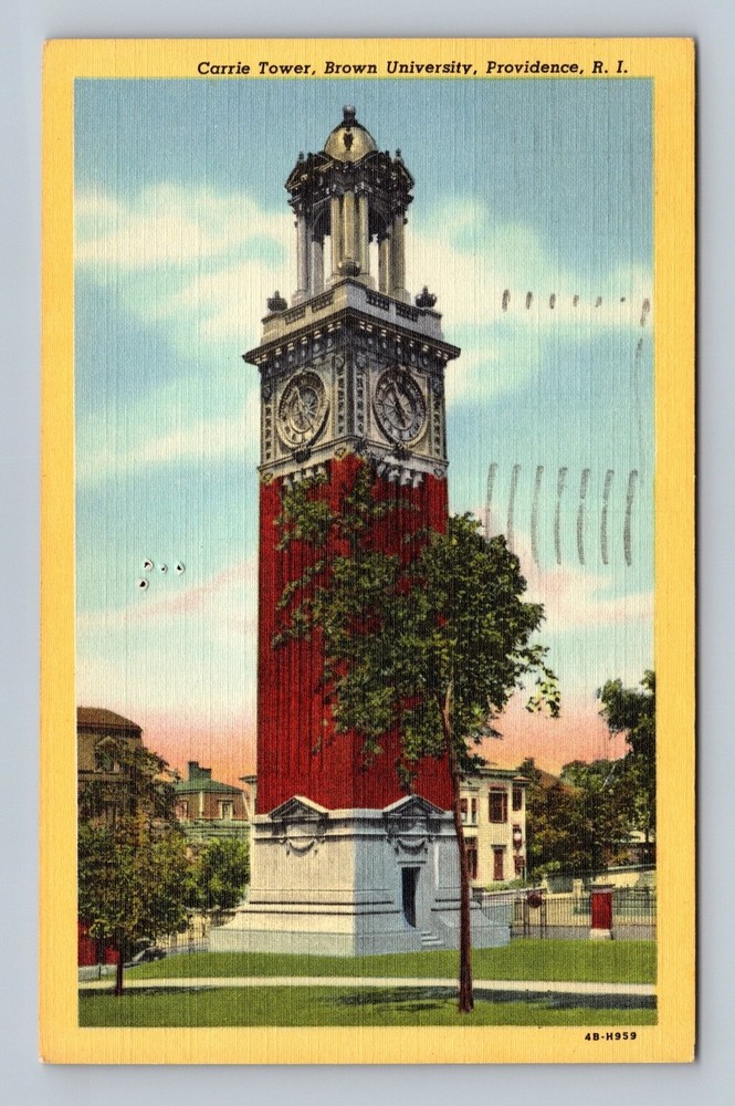 Vintage Carrie Tower Brown University Providence RI Linen Postcard