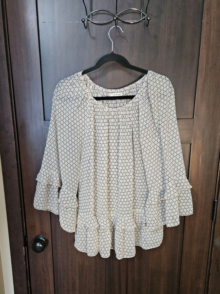 EUC Women's Max Studio Chiffon Sheer Long Sleeve Boho Blouse Top Size Small