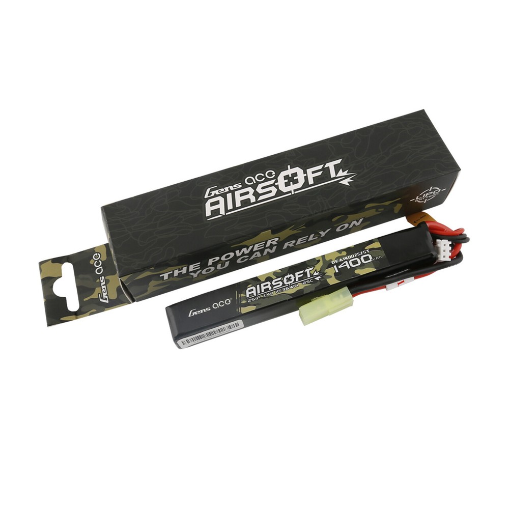 Gens Ace 7.4v 2s 25c 1400mAh Airsoft BB Rechargeable Lipo Battery Pack-image