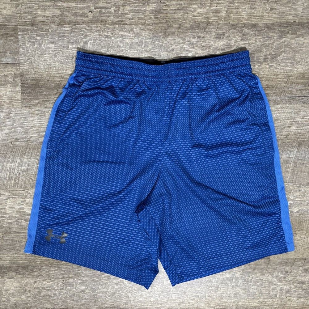Under Armour Heat Gear Athletic Shorts Men's L Blue Loose Fit Athleisure AOP