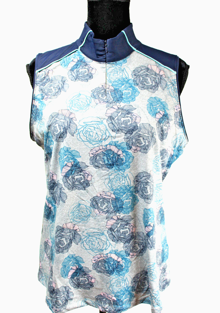 Lady Hagen Womens Floral Sleeveless Golf Top 1/4 Zip Pullover Size Large