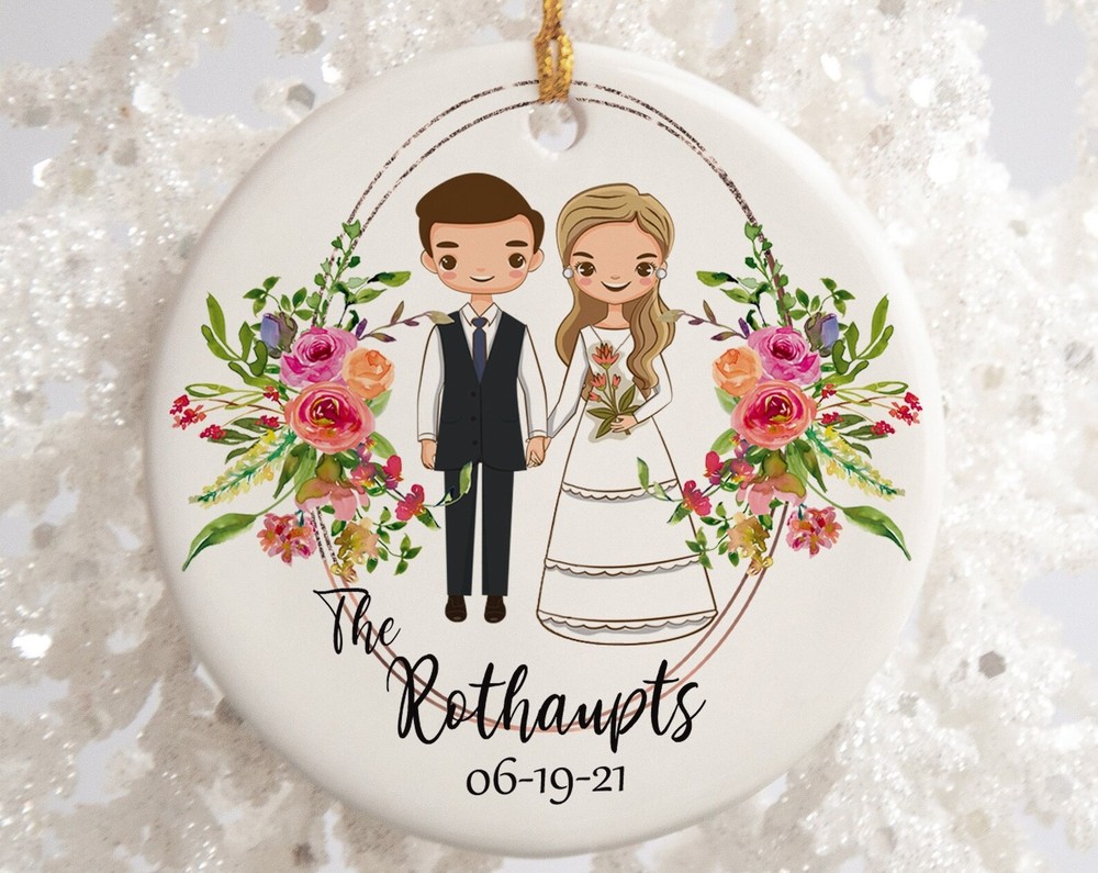 Custom Ceramic Wedding Keepsake Ornament for Christmas or Anniversary Gifts
