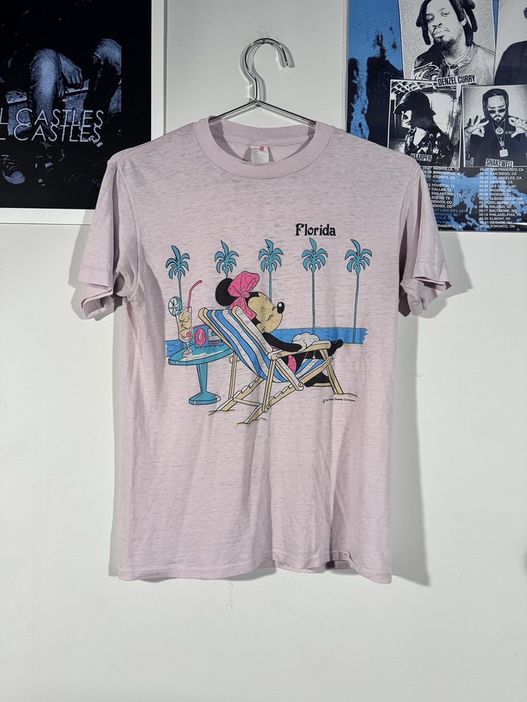 Vintage Pink Florida Minnie Mouse T Shirt M Single Stitch Paper Thin