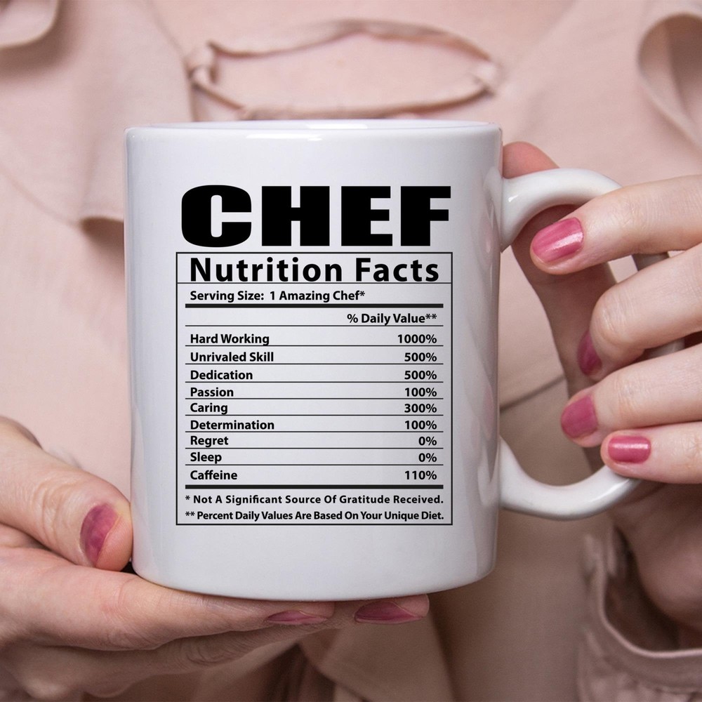 Funny Chef Coffee Mug with Humorous Nutritional Facts Design  