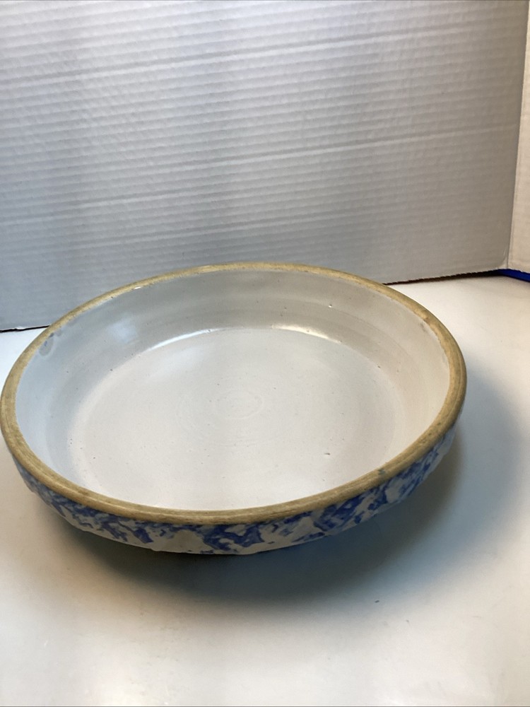 Antique Stoneware Blue Spongeware Baking Dish 10”