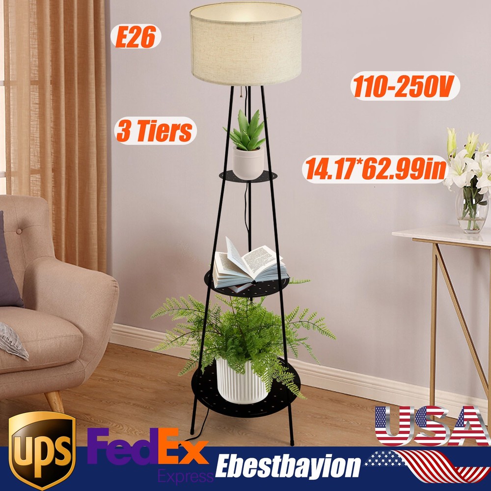 3-Tier Tripod Shelf Floor Lamp with Shelves for Reading Light