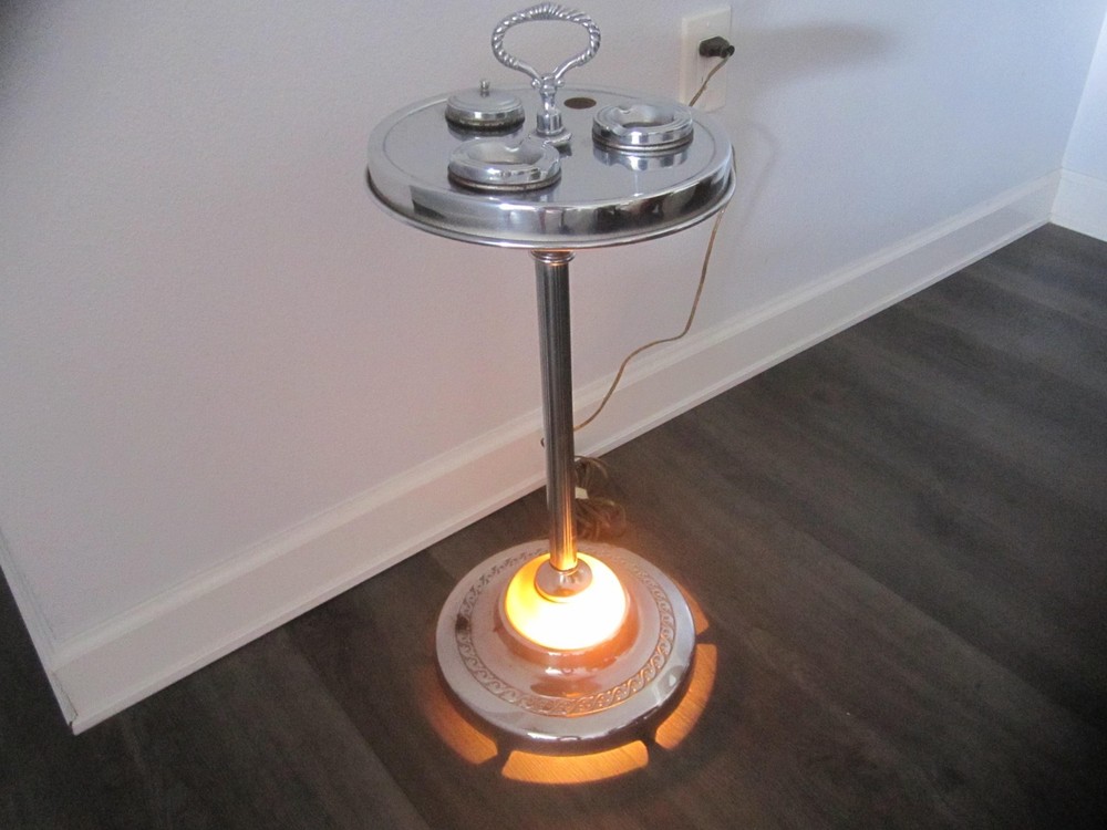 Antique/Vintage Chrome Lighted Smoking Stand 28 In. High In Excellent Condition.