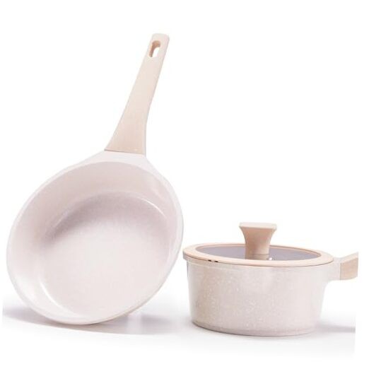 Non Stick Ceramic Cookware Set 3-Piece Taupe Pots and Pans Healthy Kitchen Essentials