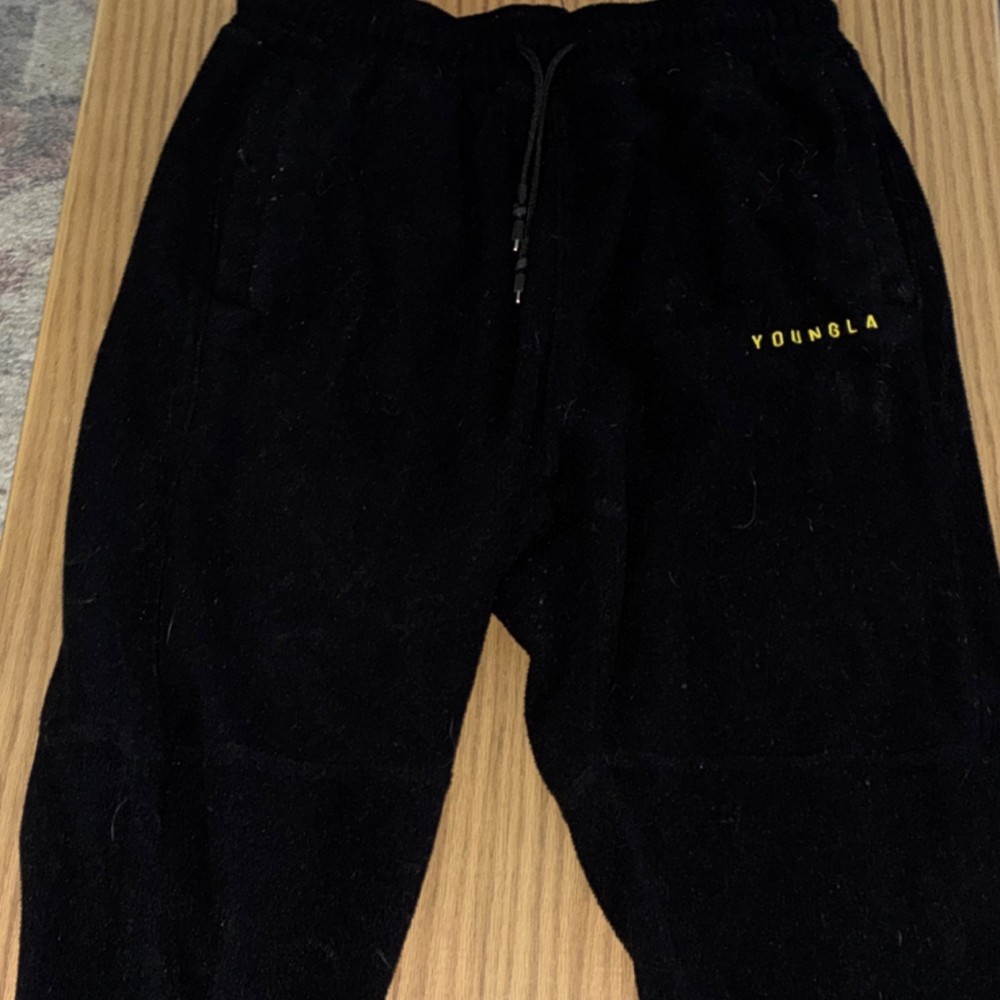 YoungLA Men's Black Large Fleece Jogger Pants Activewear Elastic Waist