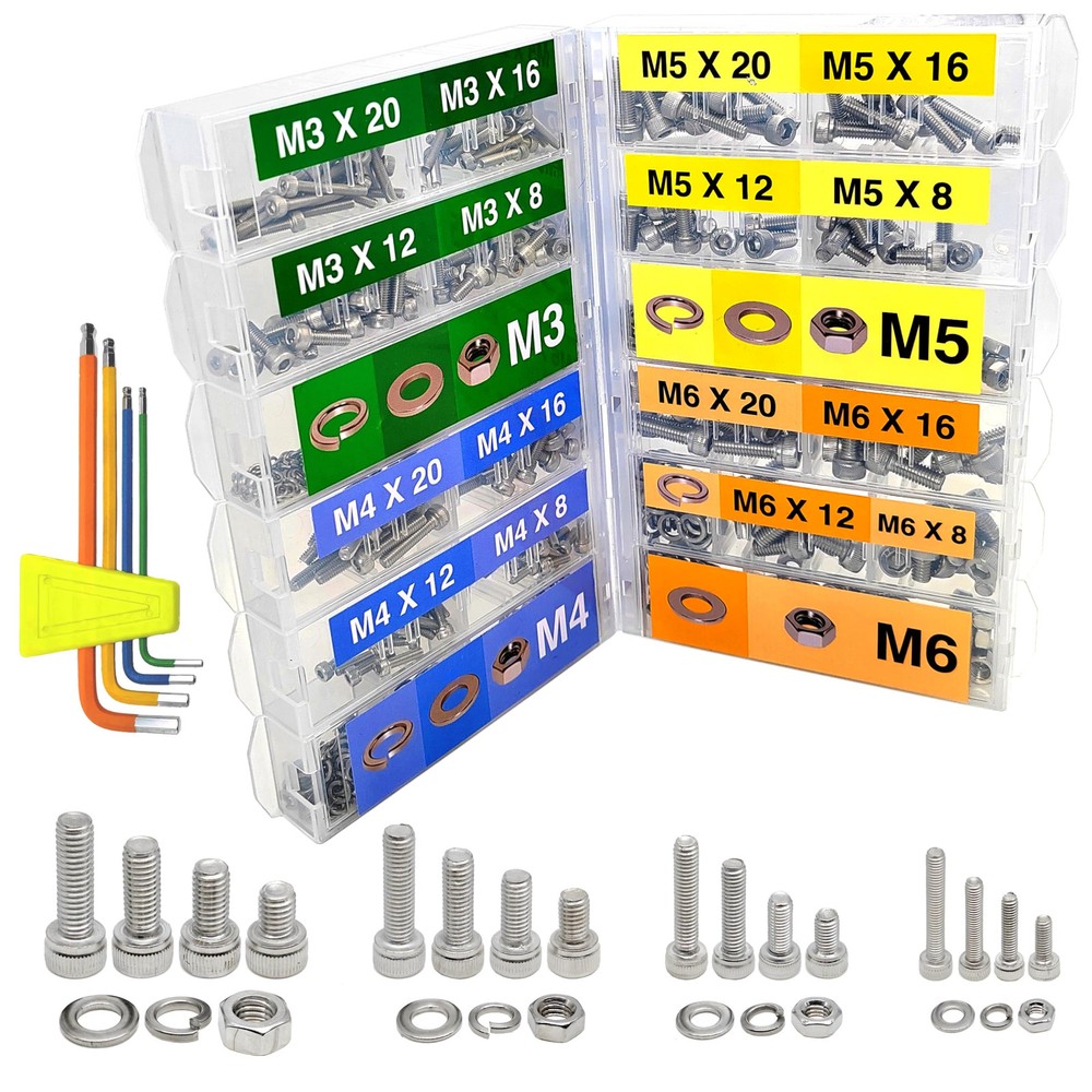880-Piece Metric Bolt and Screw Assortment Kit with M3, M4, M5, M6 Sizes for Versatile Fastening Needs