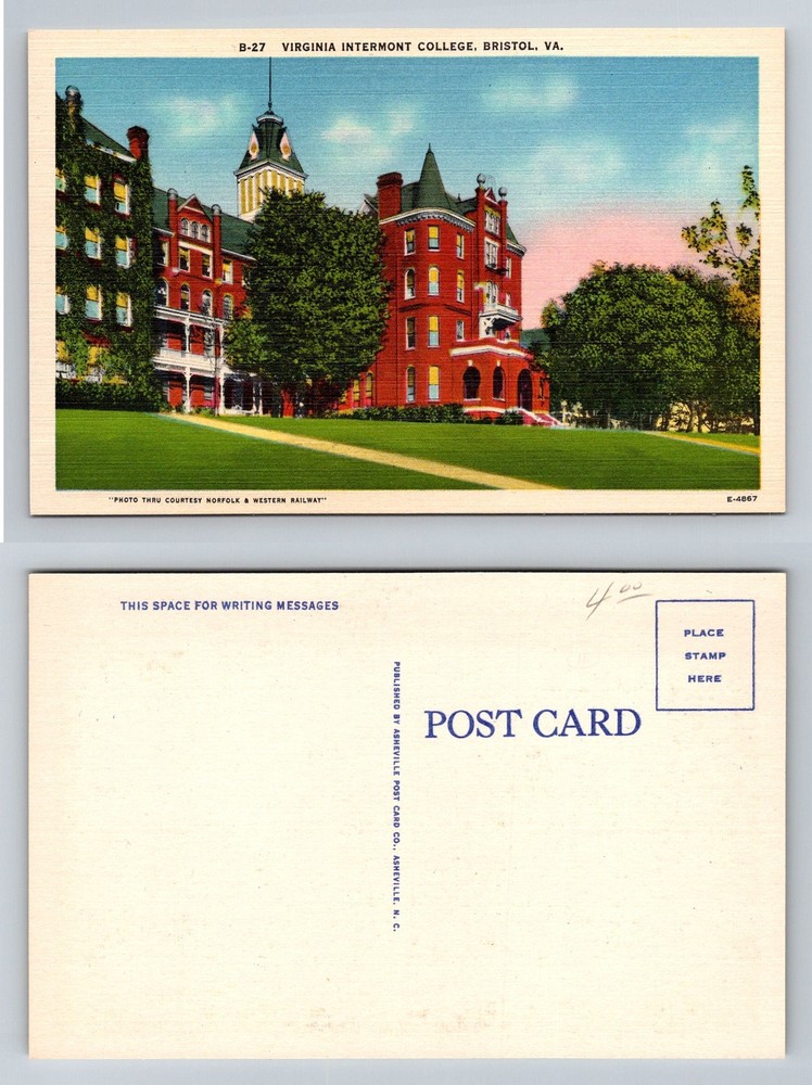Bristol, VA-Virginia, Virginia Intermont College Campus View Vintage Postcard