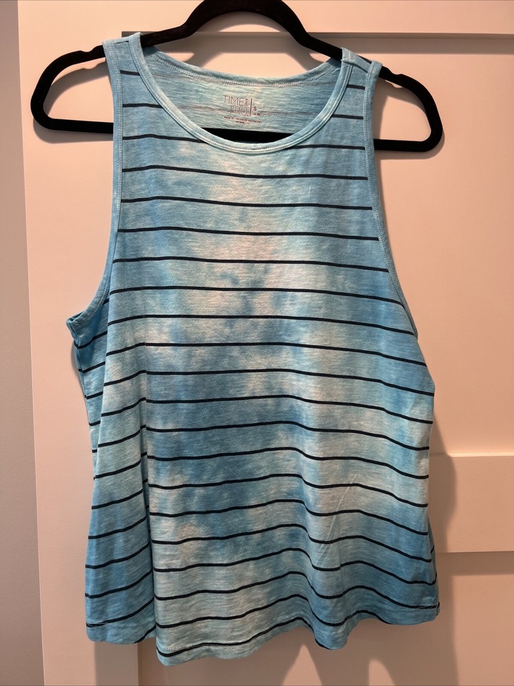 Time And Tru Women’s Striped Tie Dye Cotton Tank Top Blue S 4-6