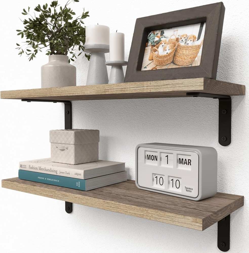 Rustic Wood Shelves Set of 2, Farmhouse Style Floating Shelf for Wall Décor, ...