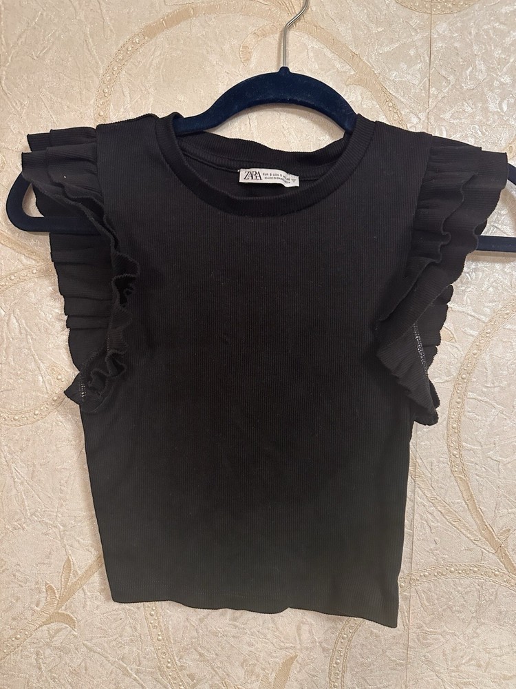 Zara Crop Top Ruffle Sleeves Women's Size Small Black
