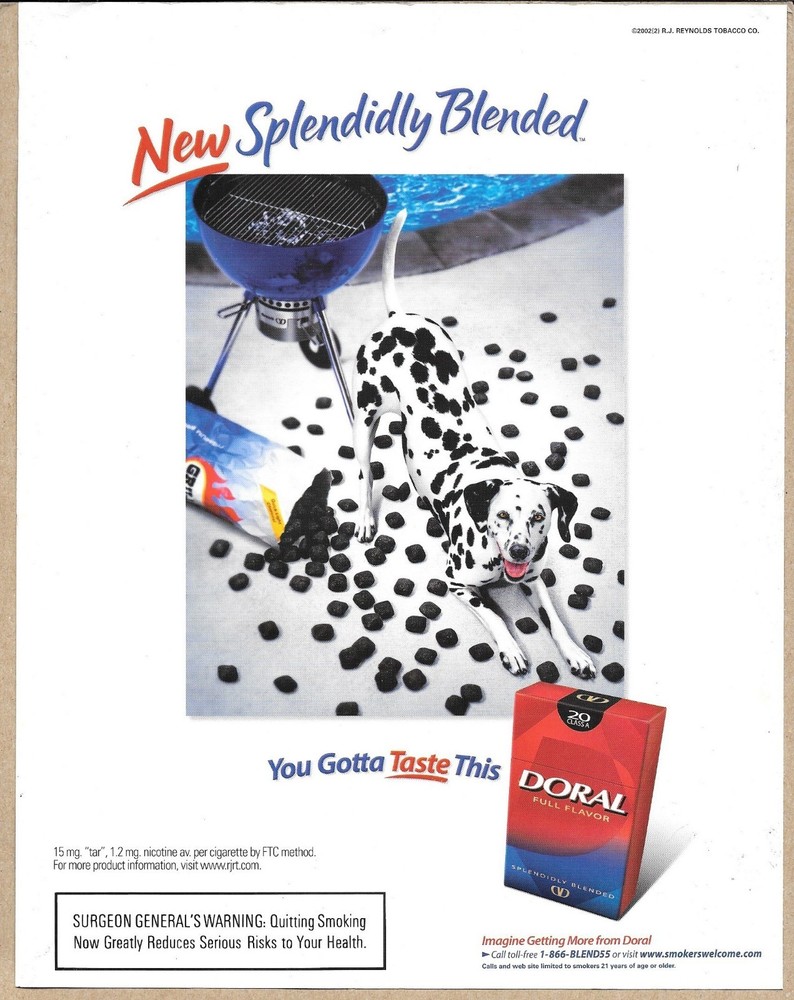 Doral Cigarettes 2002 Vintage Print Ad Dalmatian Dog Grill Tobacco Marketing Art