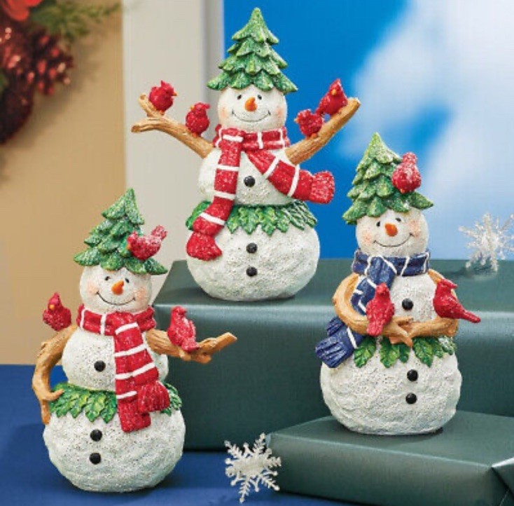 Christmas Tree Snowman Figurines Set of 3 Resin Holiday Decor 3