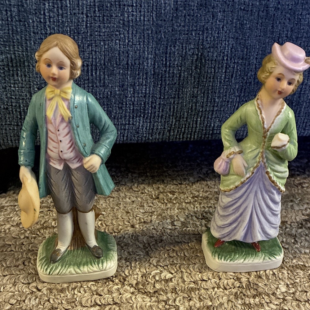 Ceramic Painted Man & Woman Figurines Set of 2, Multicolor People Decor