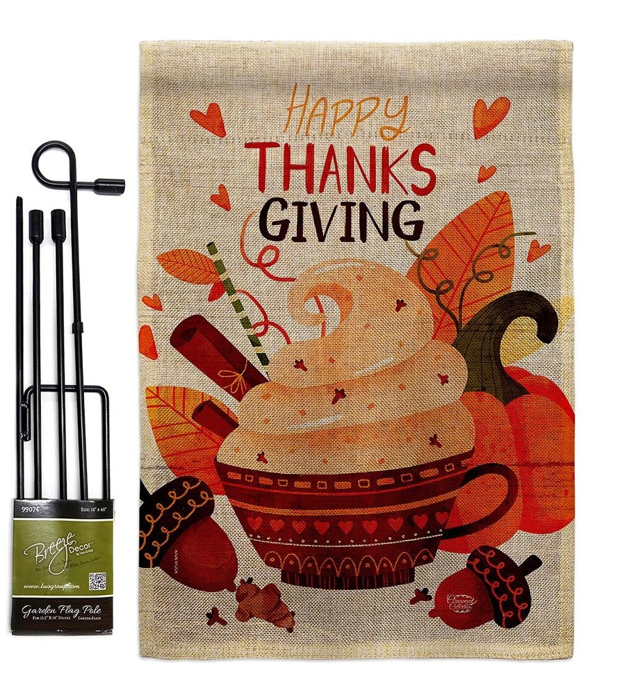 Thanksgiving Burlap Garden Flag Set with Stand Featuring Fall Turkey Design  