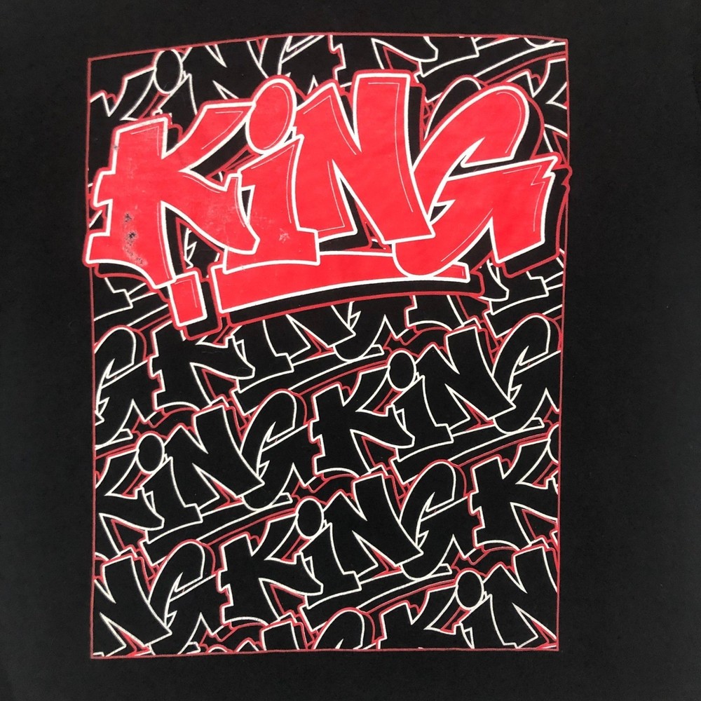 King Black Crew Neck Short Sleeve SocwaTees Graphic Print T-Shirt Men's Size L